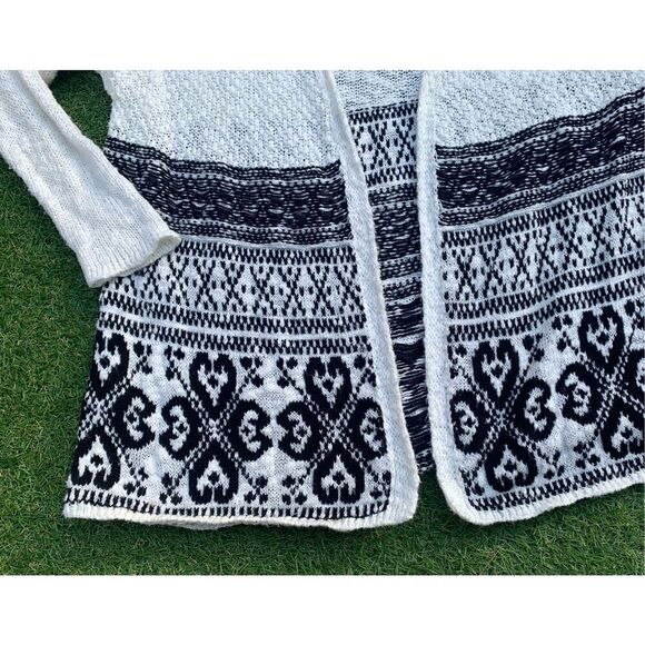 MOTH ANTHROPOLOGIE  black white BOHO PRINT OPEN CARDIGAN spring SWEATER sz S - Picture 2 of 6